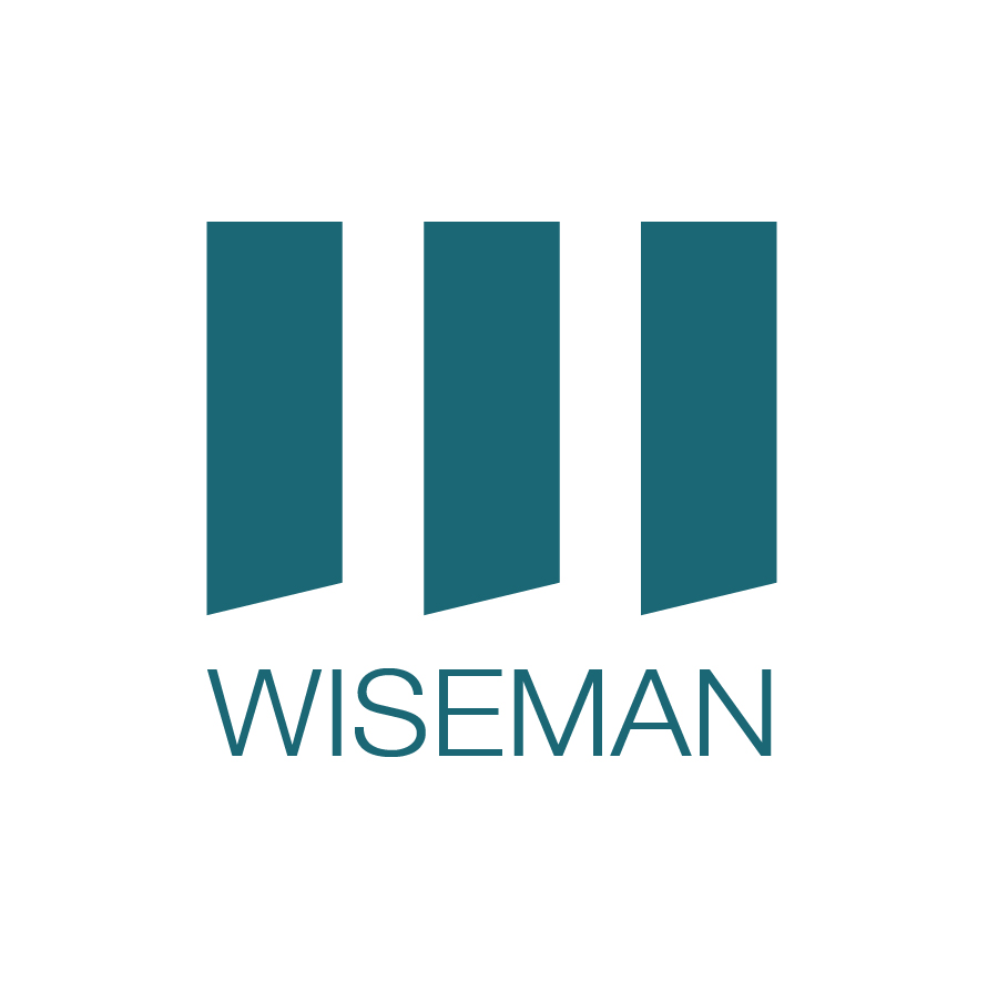 The image shows a logo with three vertical bars and the word "WISEMAN" below it.